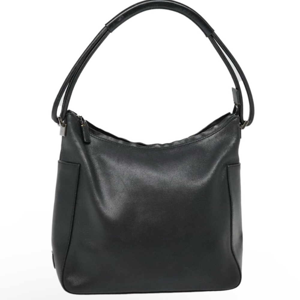 GUCCI Shoulder Bag…Leather Black & Silver. #001 3766 3444 Auth. #88187.